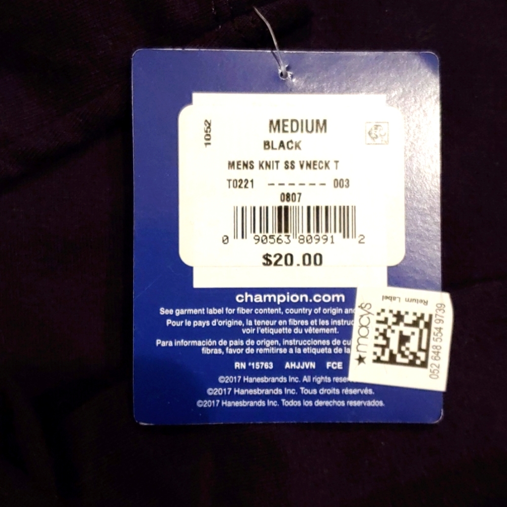 Champion Men's Black V-Neck Short Sleeve Tee Size Medium - Picture 3 of 5